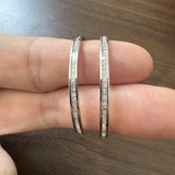 14k White Gold and 1cttw Baguette Diamond Solid Hoop Earrings 1.75"