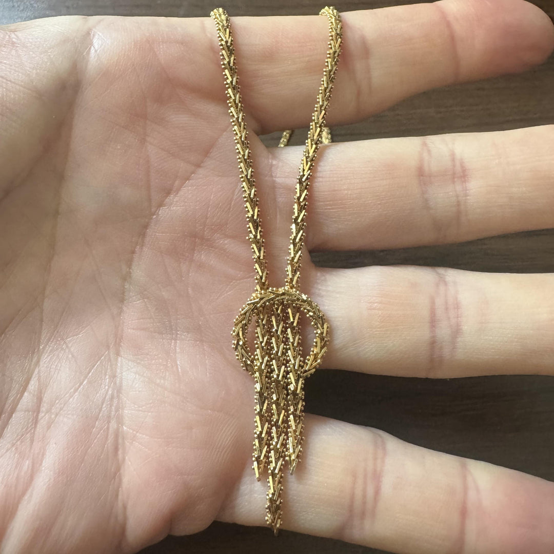 18k Yellow Gold 20.6g Solid Vintage Beaded Foxtail Drop Necklace Mexico 16"
