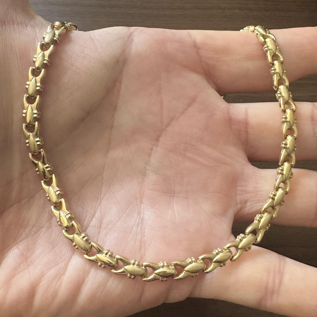 18k Yellow Gold 21.3g Vintage Ladies 6mm Fancy Link Necklace Italy 17.5"