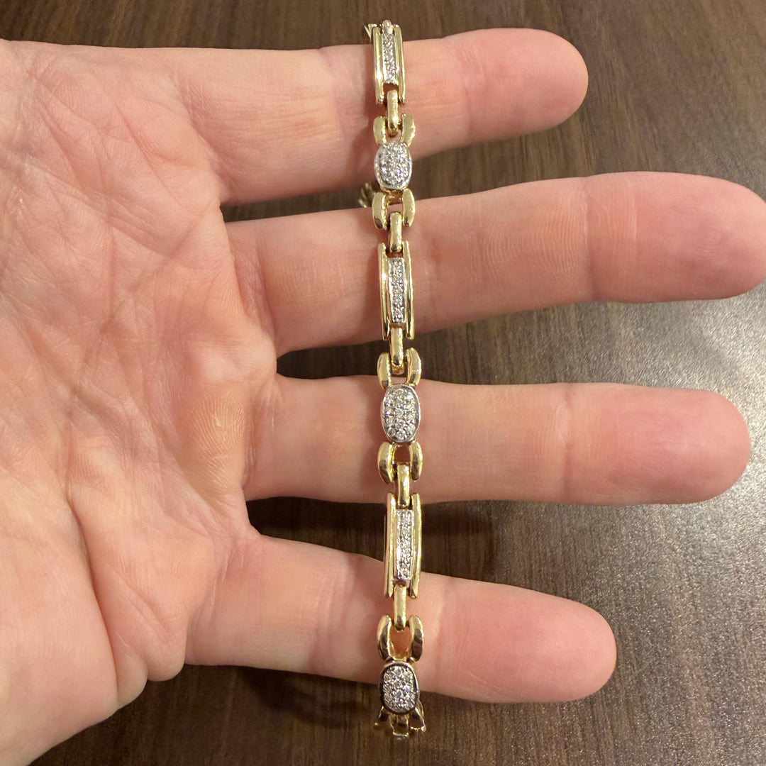 14k Yellow Gold and 1cttw Diamond Solid 20g Fancy Link Bracelet 7"