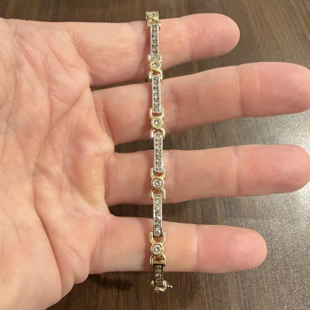 14k Yellow and White Gold 1cttw Diamond Solid 15.6g Fancy Link Bracelet 7"