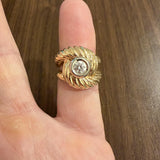 14k Yellow and White Gold 0.35ct Diamond 11.7g Heavy Fancy Ring Size 5.5