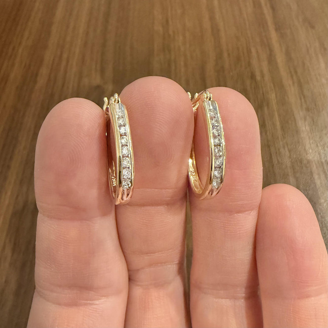 14k Yellow Gold and 0.50cttw Diamond Hoop Earrings 1"