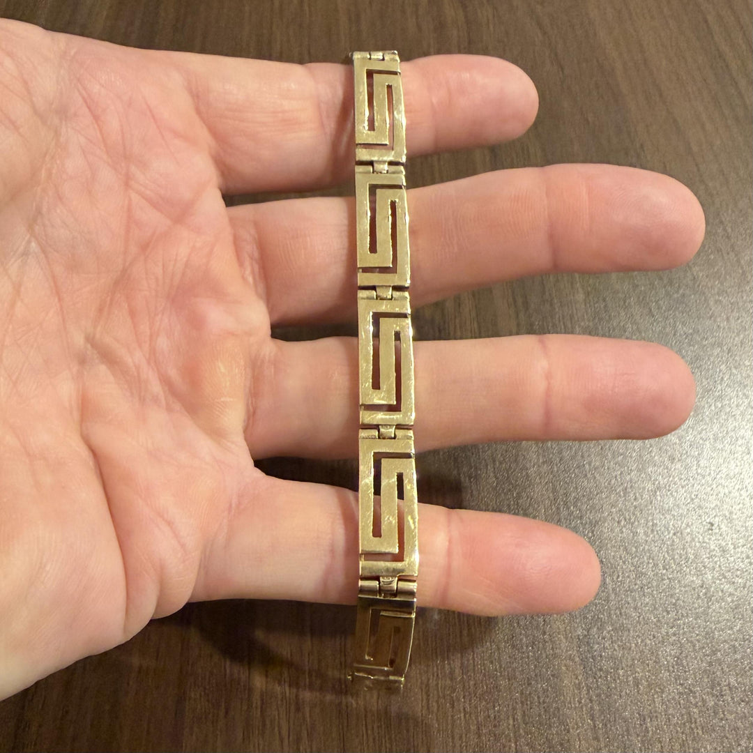 14k Yellow Gold 23.8g Solid Vintage 9mm Greek Key Panel Link Bracelet 6.75"
