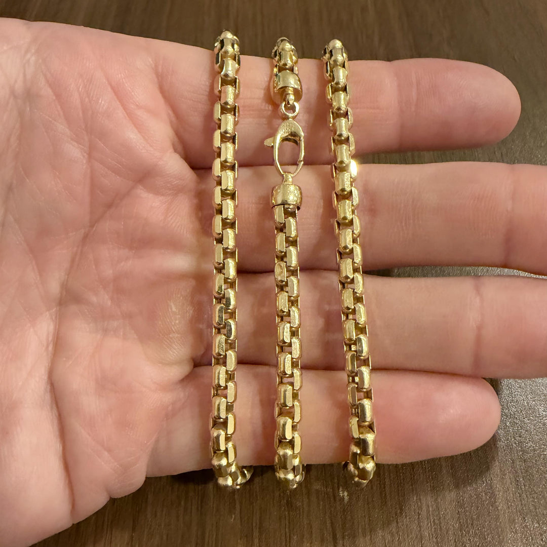 14k Yellow Gold 28.4g Vintage Milor 5mm Rounded Box Link Necklace Italy 24"