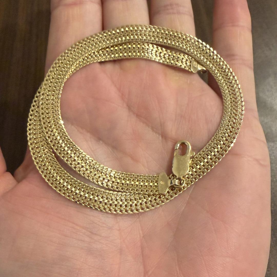 14k Yellow Gold 19.3g Solid Diamond Cut 8mm Fancy Link Mesh Necklace Italy 16"