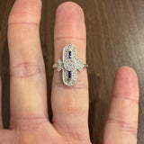 18k White Gold Sapphire and 0.25cttw Diamond Vintage Milgrain Ring Size 8