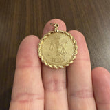 14k Yellow Gold 4.8g Solid Vintage Rope Border Libra Charm Pendant 1.5"
