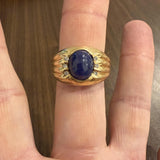 14k Yellow Gold Blue Star Sapphire and Diamond Vintage Men's Heavy Ring Size 10