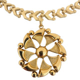 18k Yellow Gold 34.7g Vintage Heavy Fancy Link Large Pendant Necklace Italy 16"