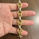 18k Yellow and White Gold 45.3g Heavy Thick Vintage Fancy Link Bracelet Italy 8"