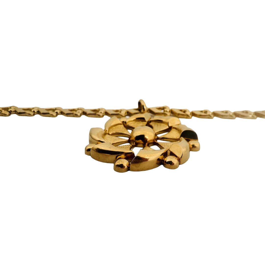 18k Yellow Gold 34.7g Vintage Heavy Fancy Link Large Pendant Necklace Italy 16"