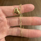 18k Yellow Gold 4.4g Hollow Light Cable Link Heart Charm Bracelet Italy 6.75"