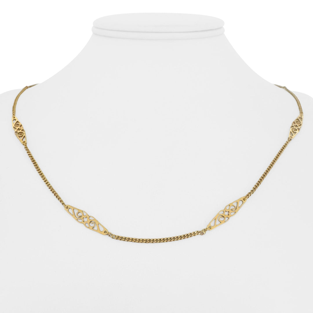 18k Yellow Gold 6.9g Vintage Solid Thin Curb Link Station Necklace Italy 20.5"