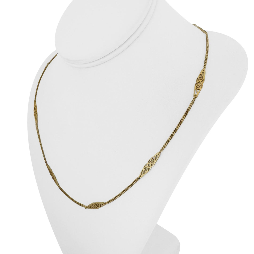 18k Yellow Gold 6.9g Vintage Solid Thin Curb Link Station Necklace Italy 20.5"