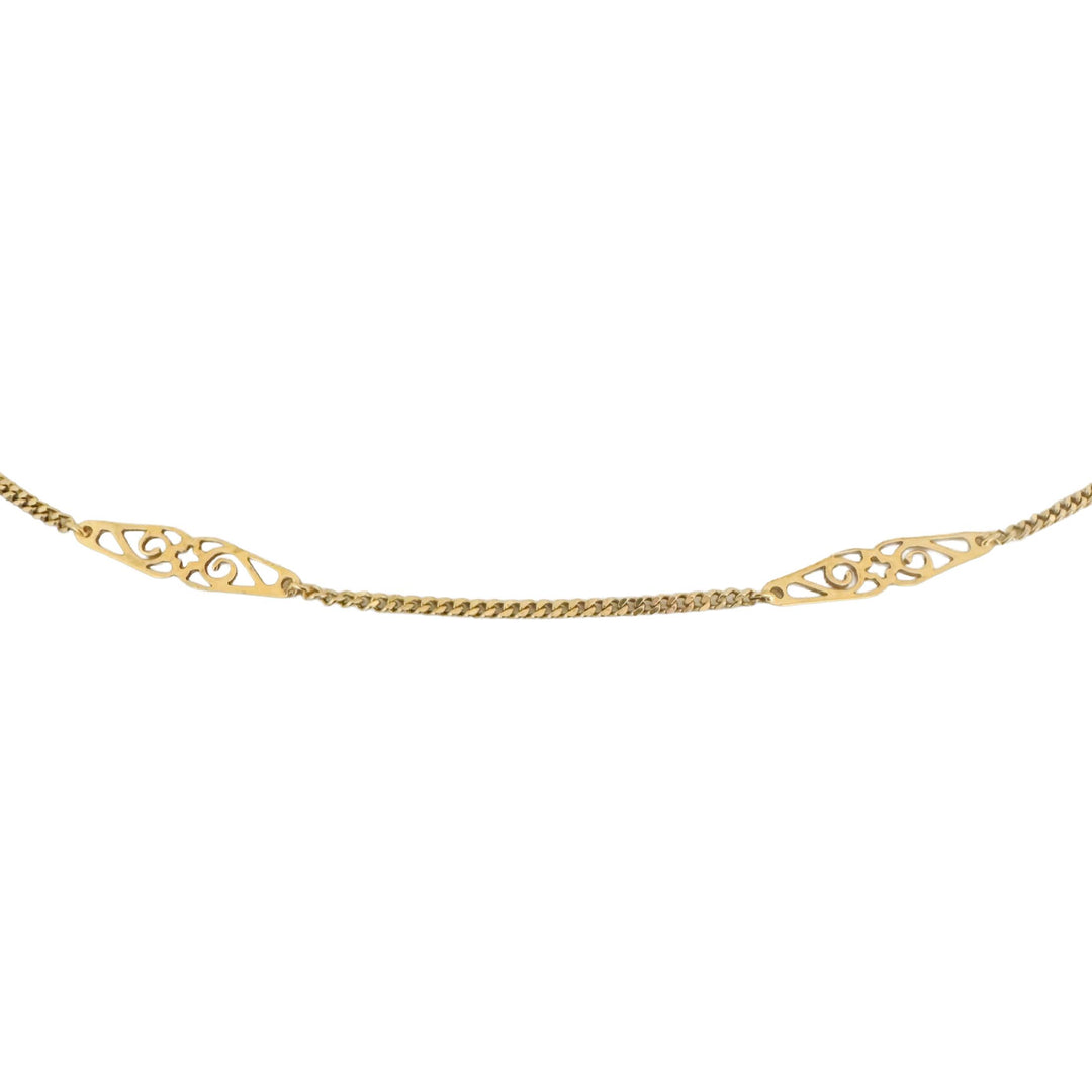 18k Yellow Gold 6.9g Vintage Solid Thin Curb Link Station Necklace Italy 20.5"