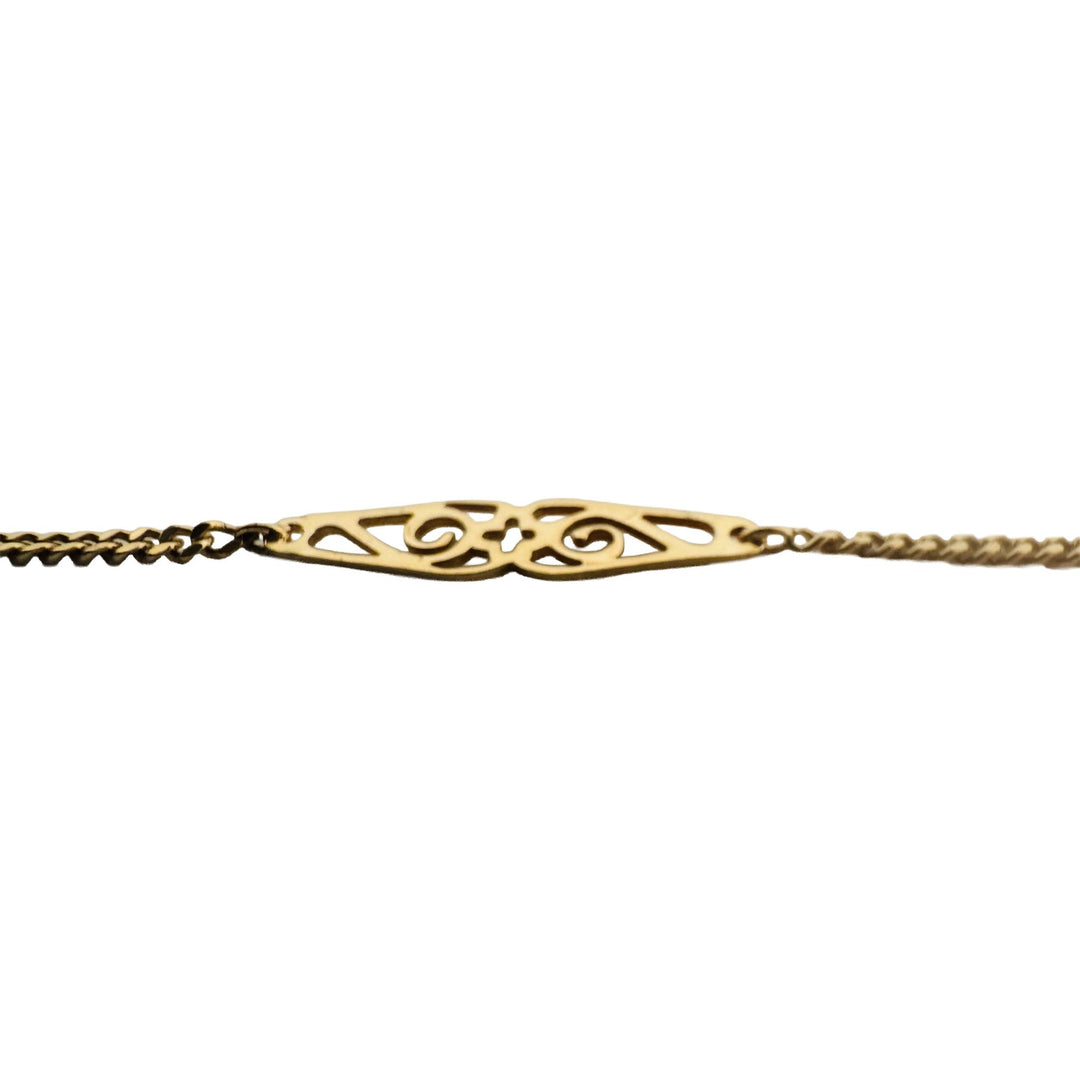 18k Yellow Gold 6.9g Vintage Solid Thin Curb Link Station Necklace Italy 20.5"