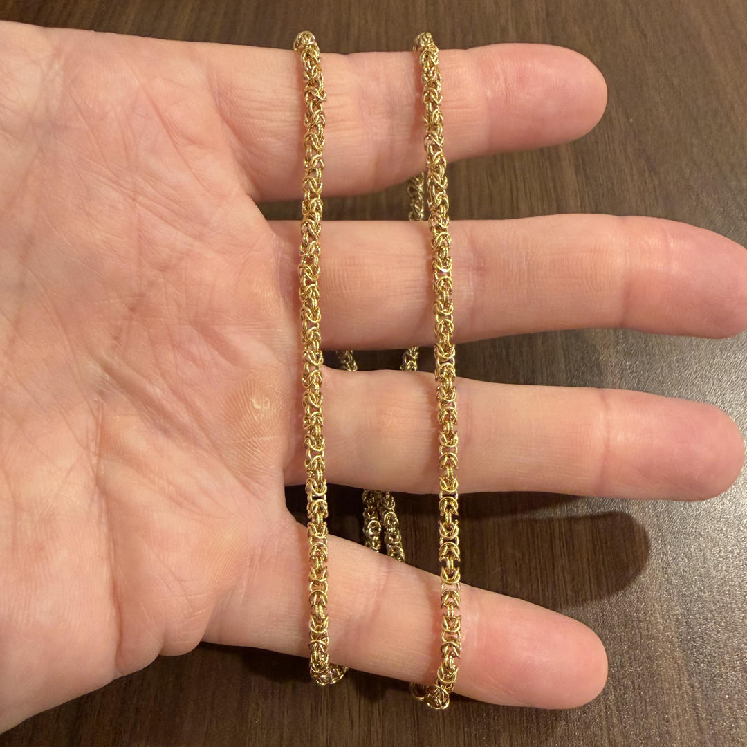18k Yellow Gold 23g Solid Vintage 4mm Squared Byzantine Link Necklace 21"