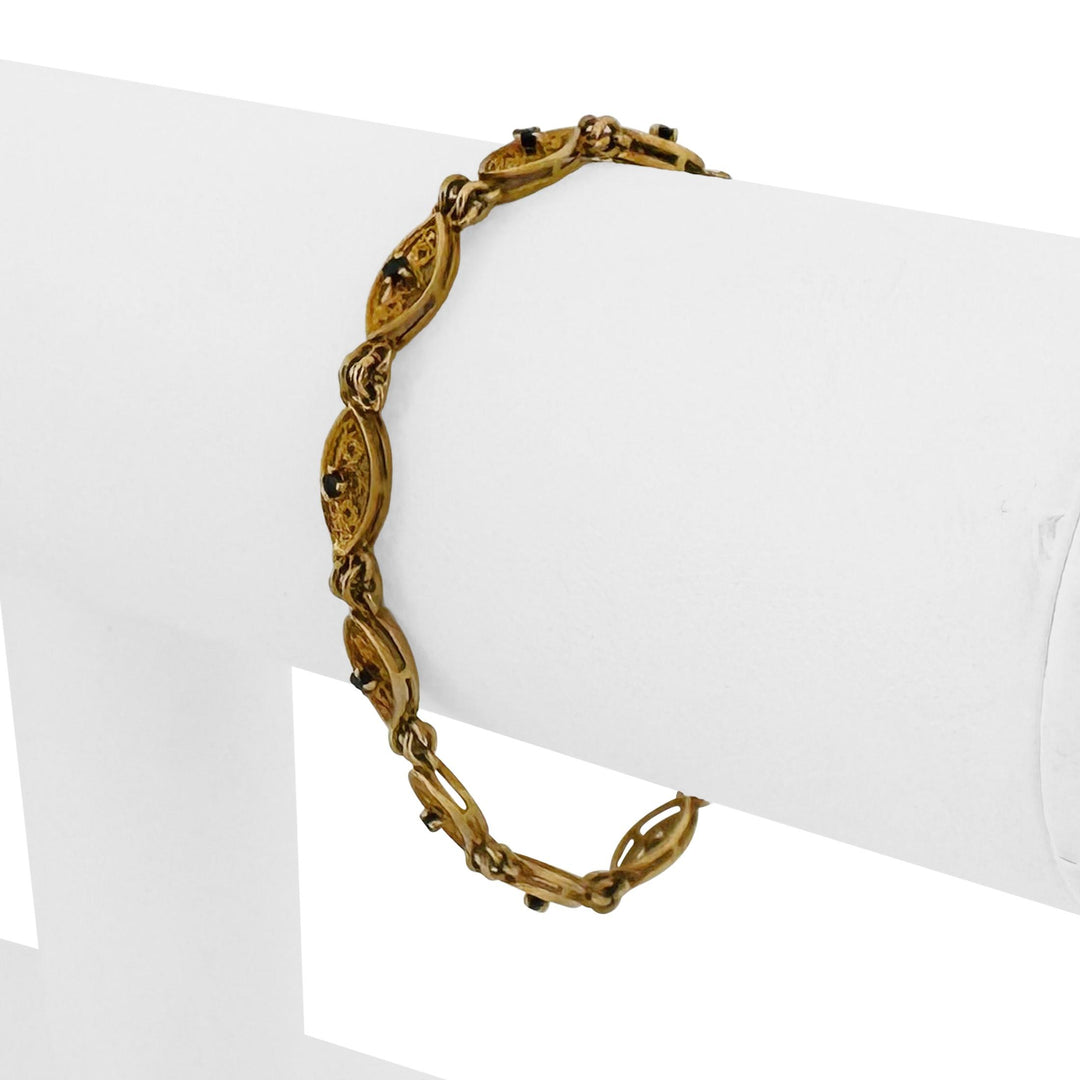 18k Yellow Gold and Sapphire 7.2g Vintage Filigree Fancy Link Bracelet 6.25"