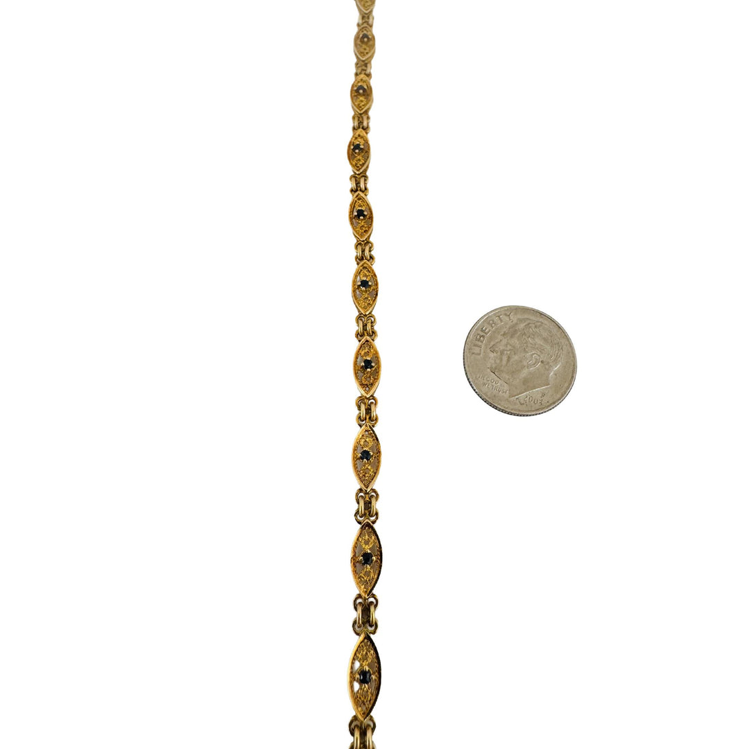 18k Yellow Gold and Sapphire 7.2g Vintage Filigree Fancy Link Bracelet 6.25"