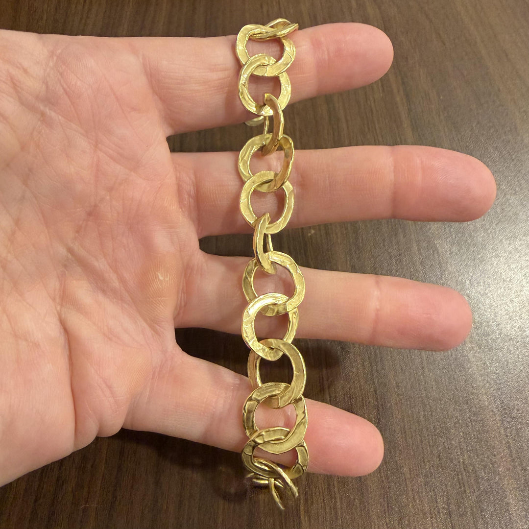 18k Yellow Gold 39.7g Solid Heavy Vintage Fancy Circle Link Bracelet Italy 7"