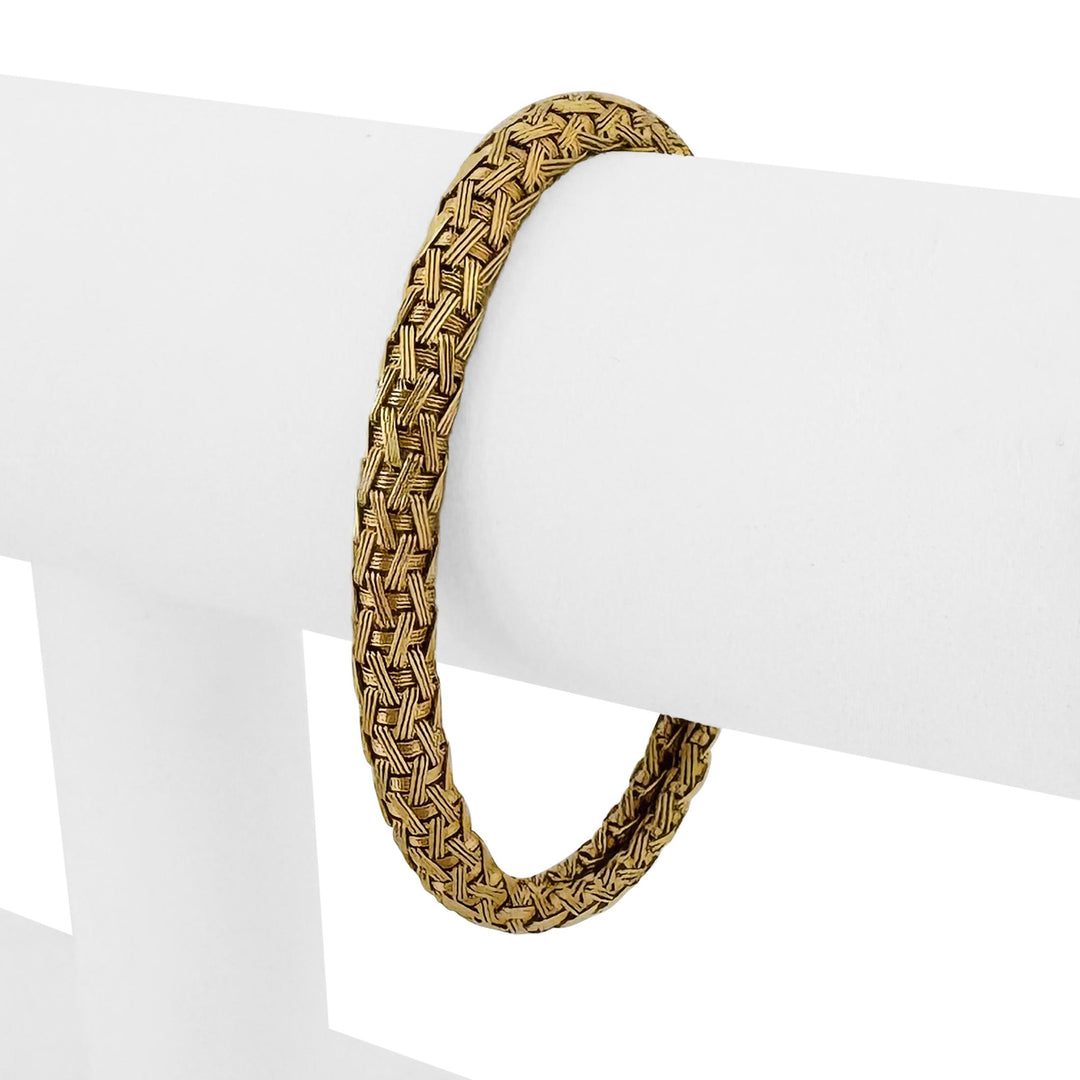 18k Yellow Gold 24g Solid Heavy Vintage Woven Mesh Bracelet Italy 7"