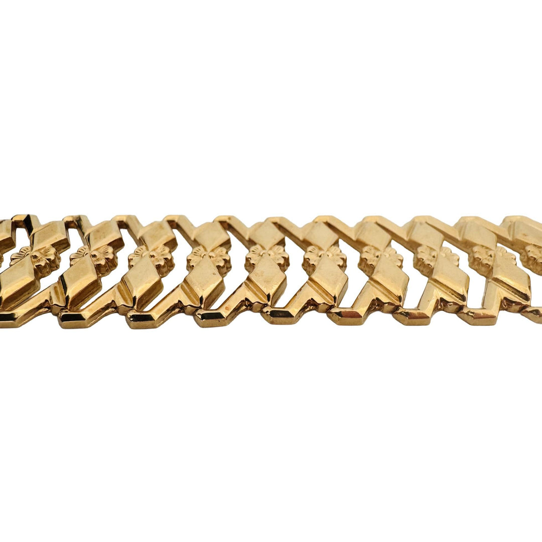 18k Yellow Gold 33g Heavy Vintage 25mm Floral Fancy Link Bracelet Italy 7.5"