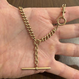 14k Yellow Gold 43.6g Vintage Solid Curb Link T Bar Dog Clip Watch Chain 14.5"