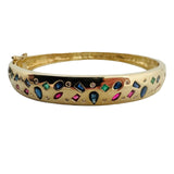 14k Yellow Gold 20g Multi Gemstone and Diamond Bangle Bracelet 6.75"