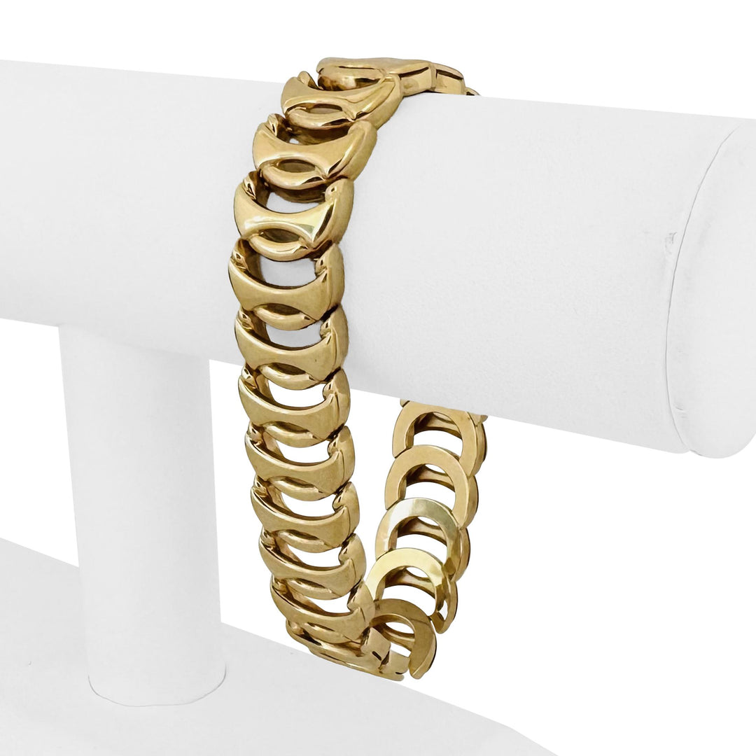 14k Yellow Gold 36.3g Heavy Polished 16mm Fancy Link Bracelet Italy 8"