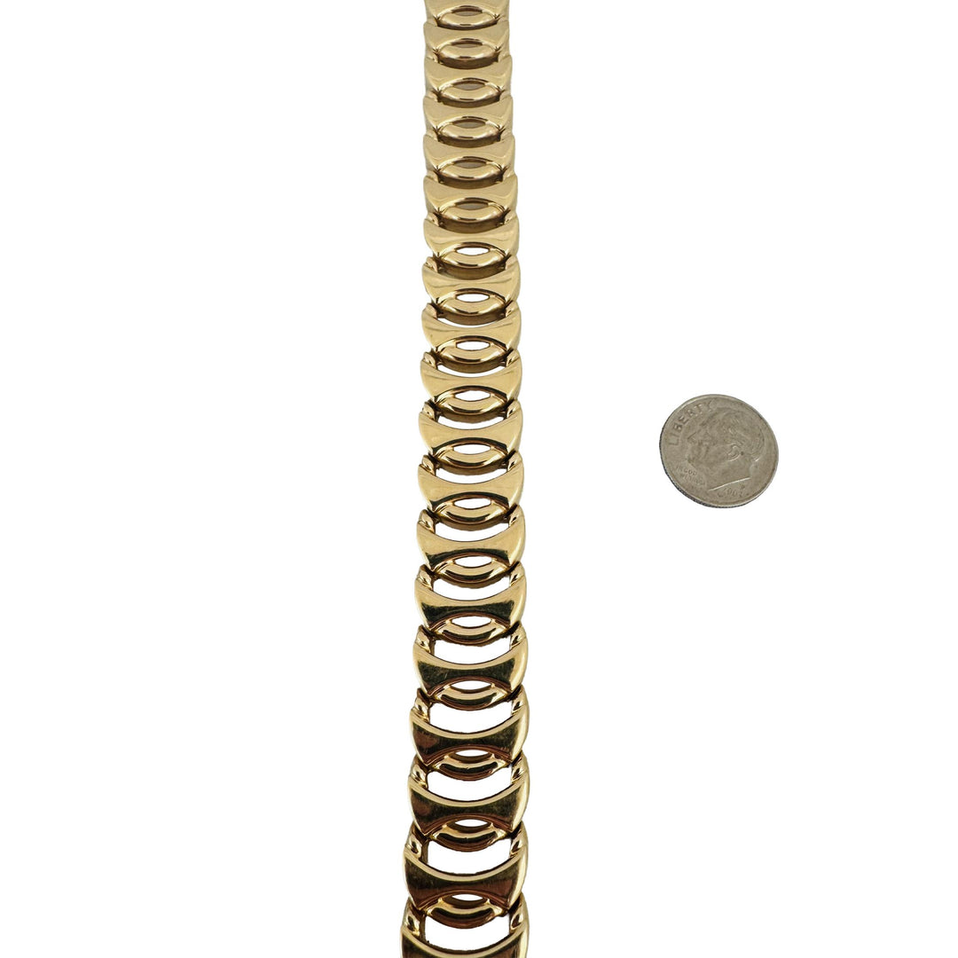 14k Yellow Gold 36.3g Heavy Polished 16mm Fancy Link Bracelet Italy 8"