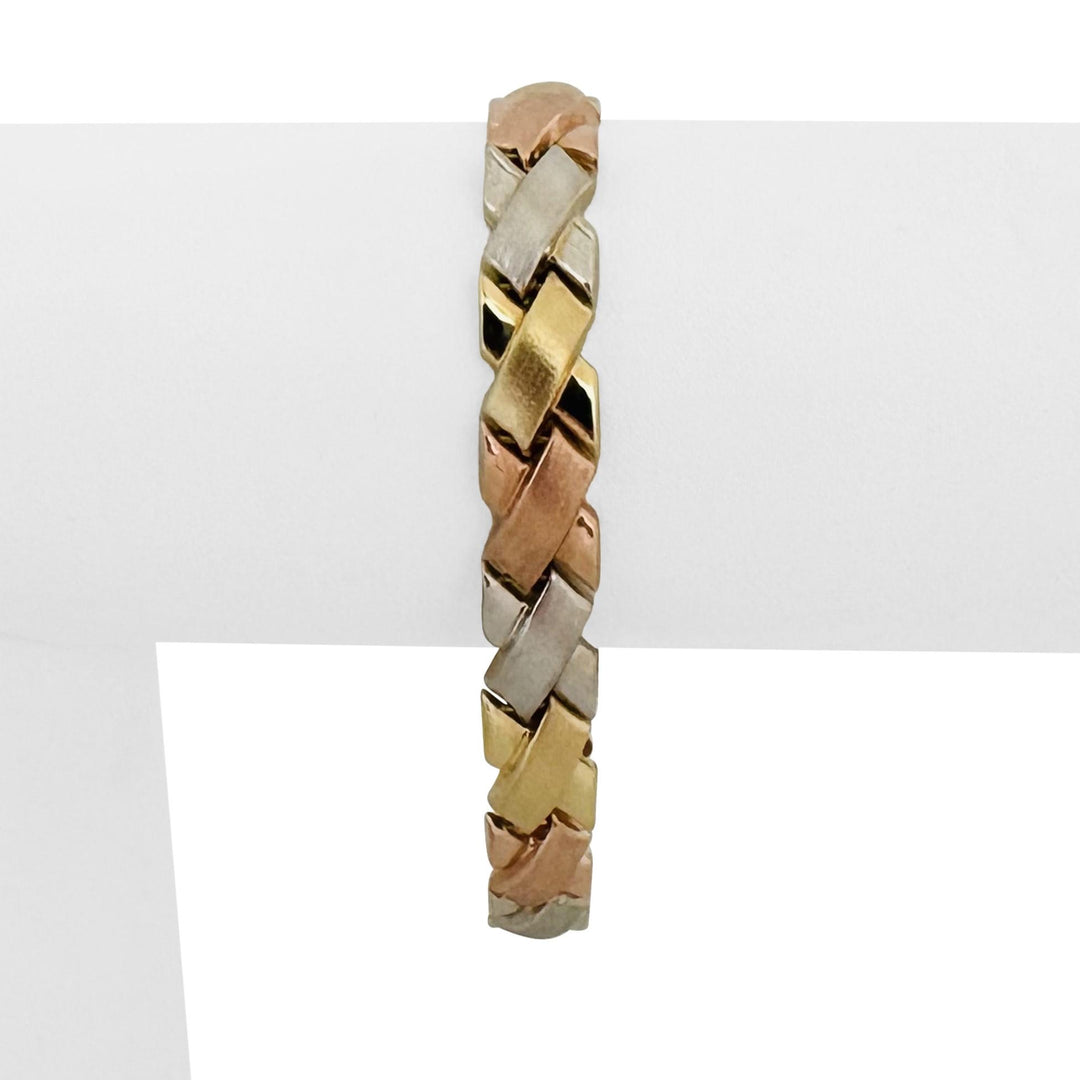 14k Tri Tone Gold 9.7g Brushed Finish 8mm Fancy X Link Bracelet Turkey 7"