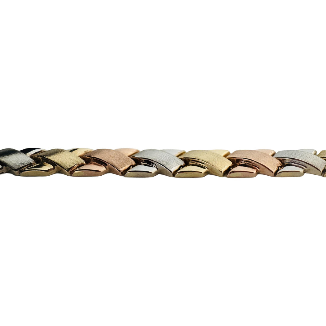 14k Tri Tone Gold 9.7g Brushed Finish 8mm Fancy X Link Bracelet Turkey 7"