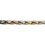 14k Tri Tone Gold 9.7g Brushed Finish 8mm Fancy X Link Bracelet Turkey 7"