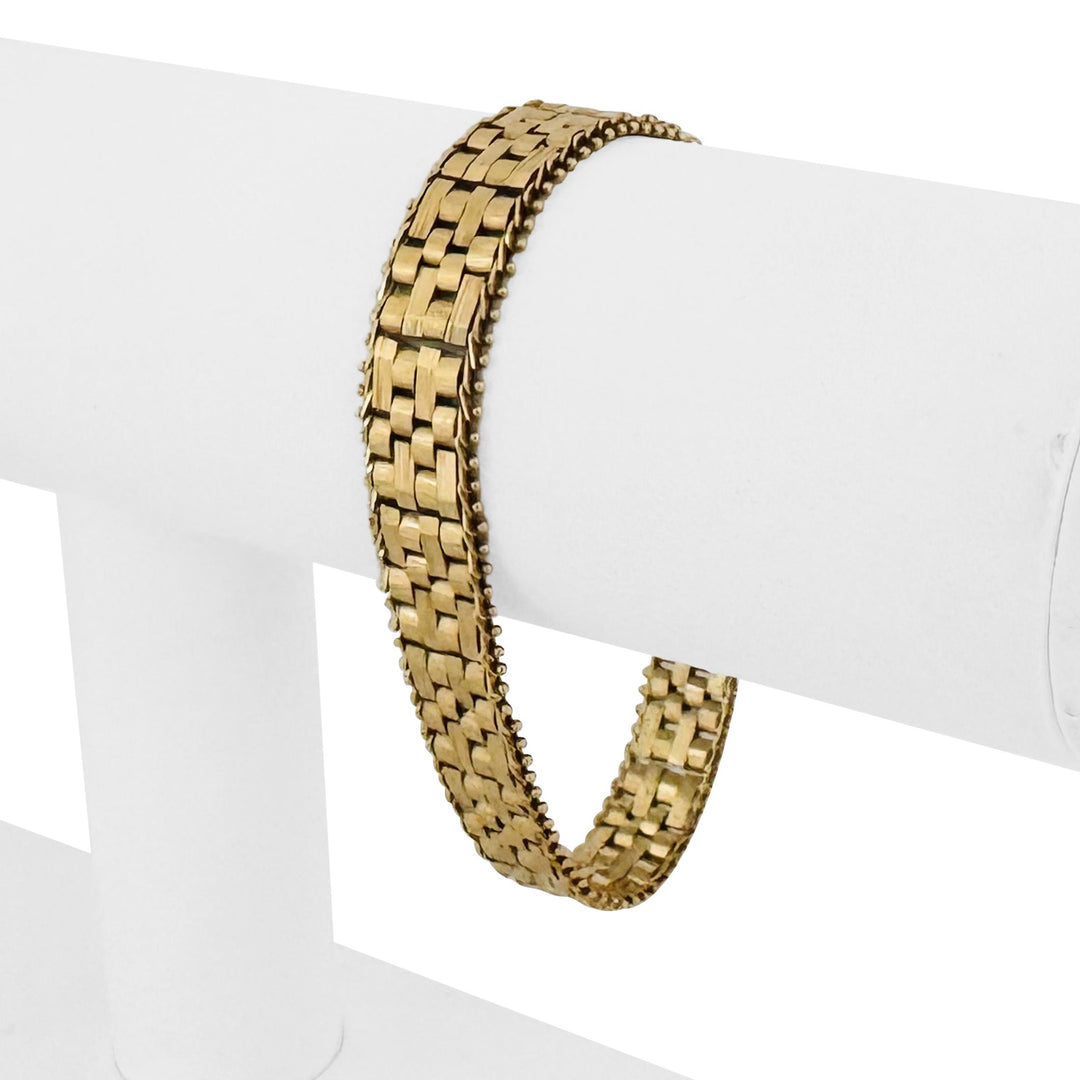 14k Yellow Gold 20g Solid Imperial Gold Beaded Woven Link Bracelet Mexico 7"