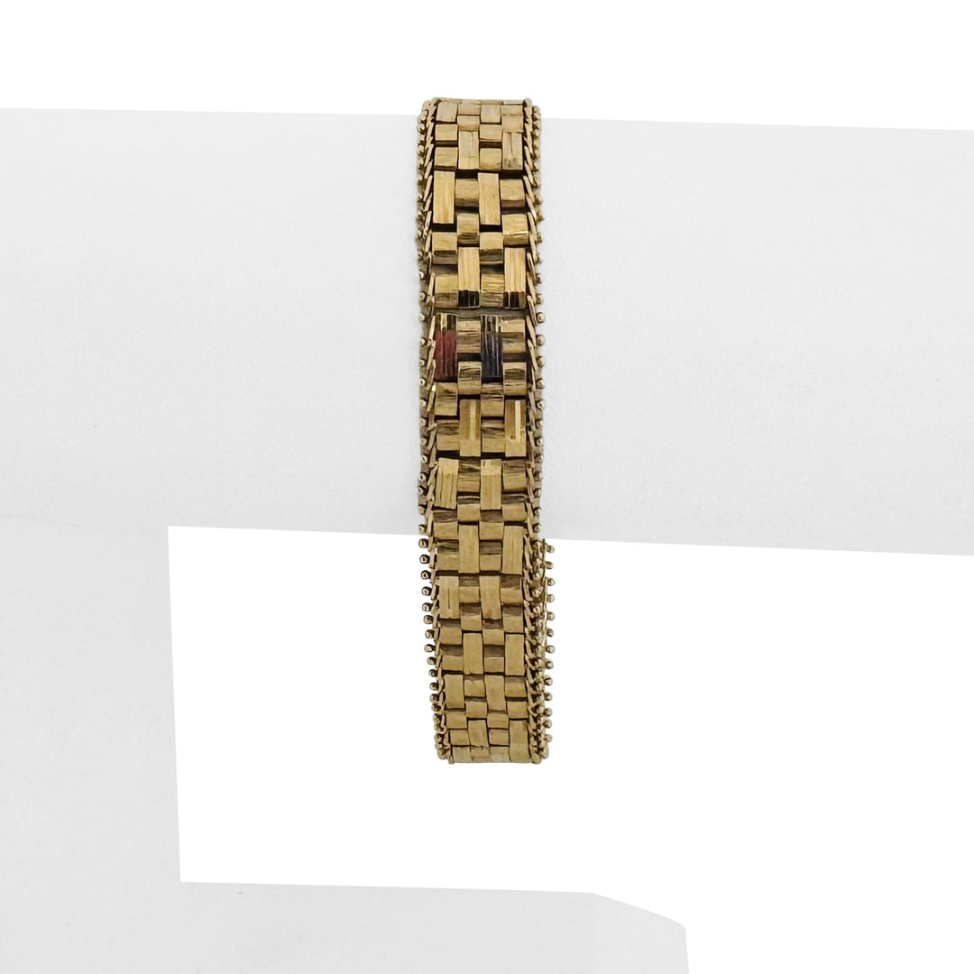 14k Yellow Gold 20g Solid Imperial Gold Beaded Woven Link Bracelet Mexico 7"