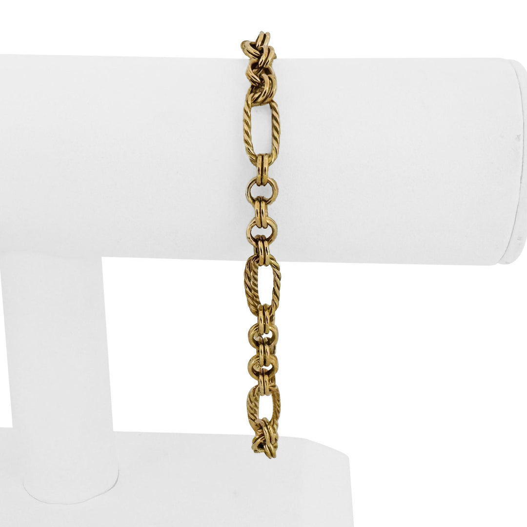 14k Yellow Gold 5.3g Hollow Light 7.5mm Fancy Cable Link Bracelet Turkey 8"