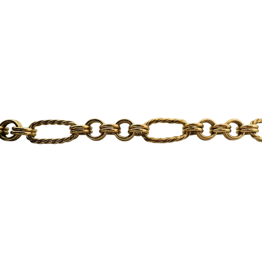 14k Yellow Gold 5.3g Hollow Light 7.5mm Fancy Cable Link Bracelet Turkey 8"