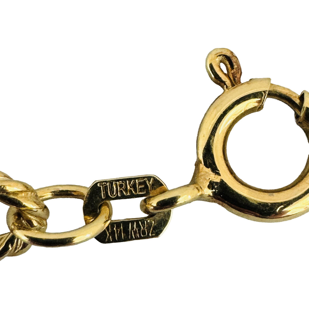 14k Yellow Gold 5.3g Hollow Light 7.5mm Fancy Cable Link Bracelet Turkey 8"