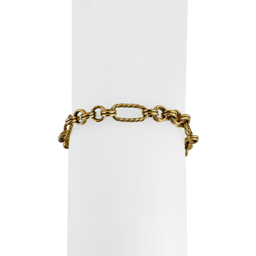14k Yellow Gold 5.3g Hollow Light 7.5mm Fancy Cable Link Bracelet Turkey 8"