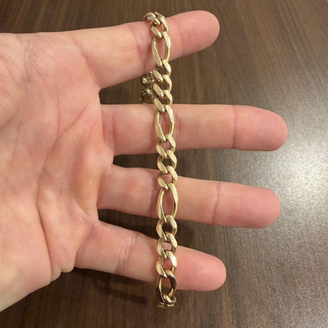 14k Yellow Gold 34.3g Solid Men's 9mm Figaro Link Bracelet Italy 9"