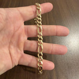 14k Yellow Gold 34.3g Solid Men's 9mm Figaro Link Bracelet Italy 9"