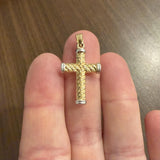 14k Yellow and White Gold 1.3g Hollow Cross Pendant 1.35"