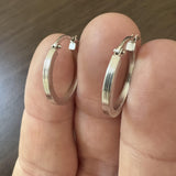 18k White Gold 1.2g Hollow Light Small Ribbed Hoop Earrings Italy