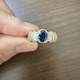 18k Yellow Gold Blue Sapphire and Baguette Diamond Vintage Ring Size 8.5