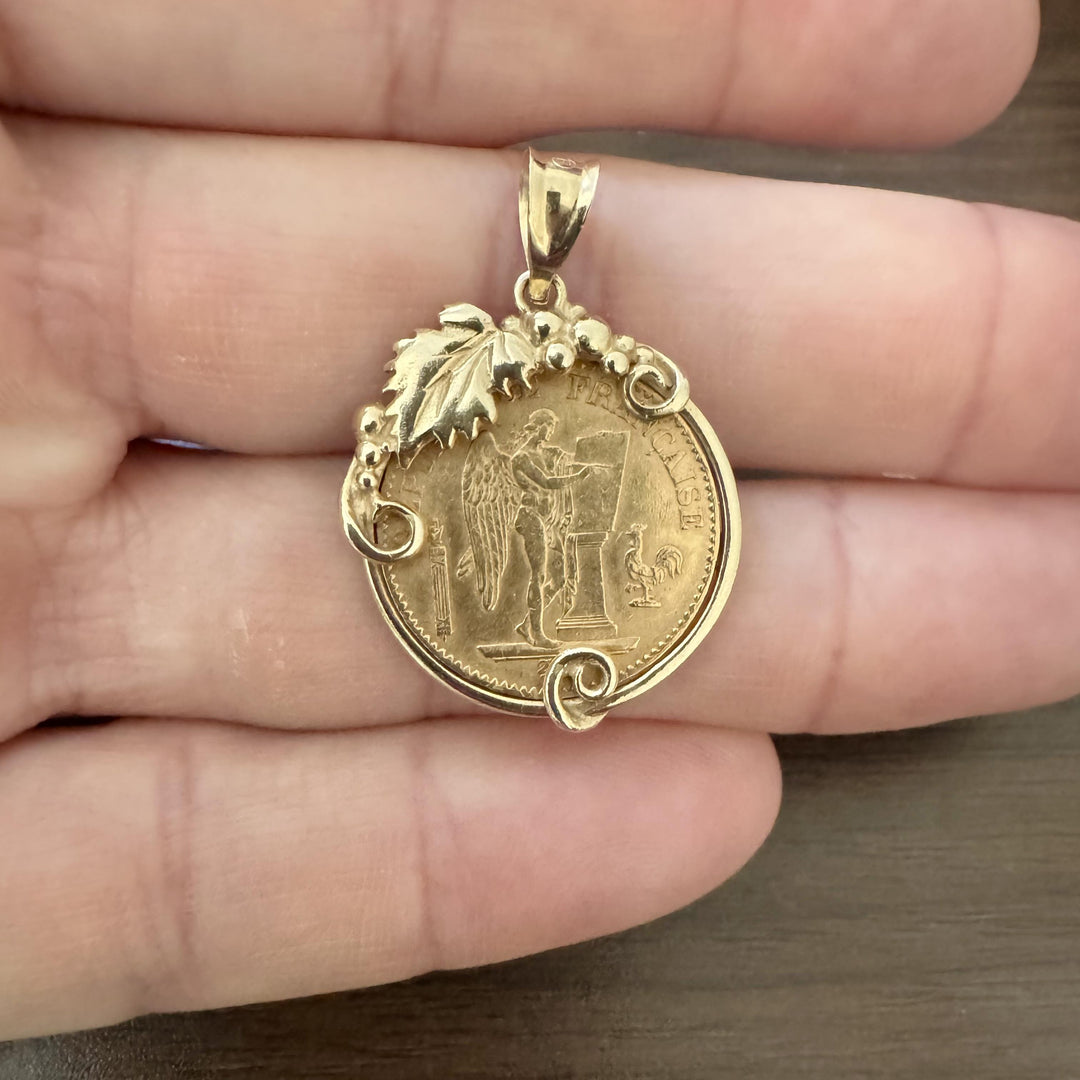 14k Yellow Gold and 21.6k Gold 1876 20 French Francs Gold Coin Pendant
