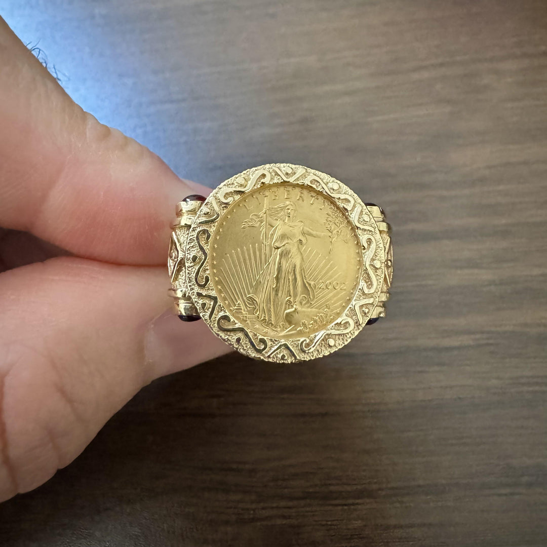 14k Yellow Gold and 22k American Eagle Gold Coin Ring Size 8