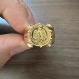 14k Yellow Gold and .900 Mexican Dos Peso Coin Ring Size 9