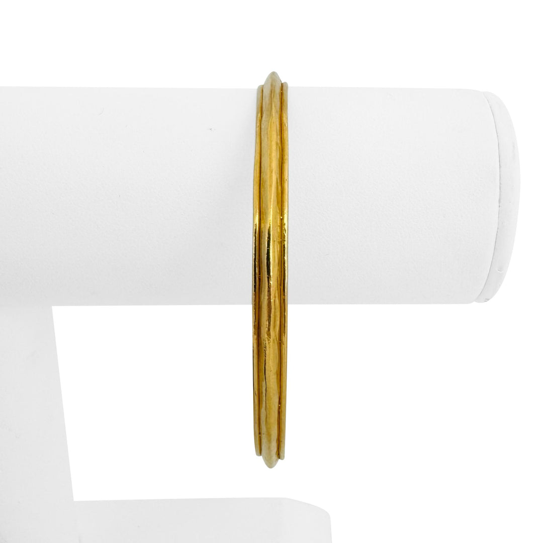 22k Yellow Gold 32.3g Solid Heavy 5mm Hammered Round Bangle Bracelet 8.5"