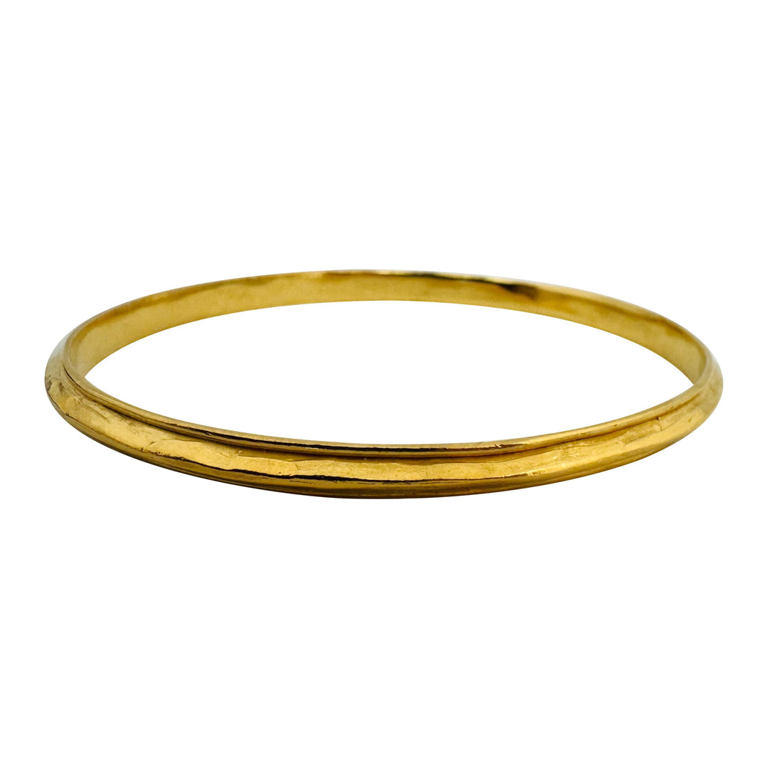 22k Yellow Gold 32.3g Solid Heavy 5mm Hammered Round Bangle Bracelet 8.5"